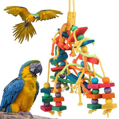 Safe Parrot Chew Toy with Hook Colorful Wooden Beads Ropes N