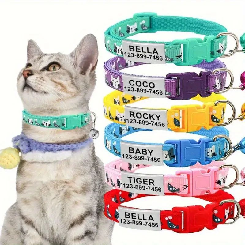 Personalized Cat Collar with Bell Buckle Customized Nametag