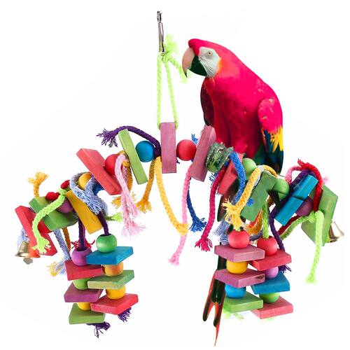 Parrot Chew Toy Multicolored Wooden Cotton Rope Birds Toy Bi