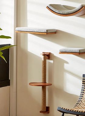 Wall Mounted Cat Tree Wooden Shelves Scratching Posts Climbi