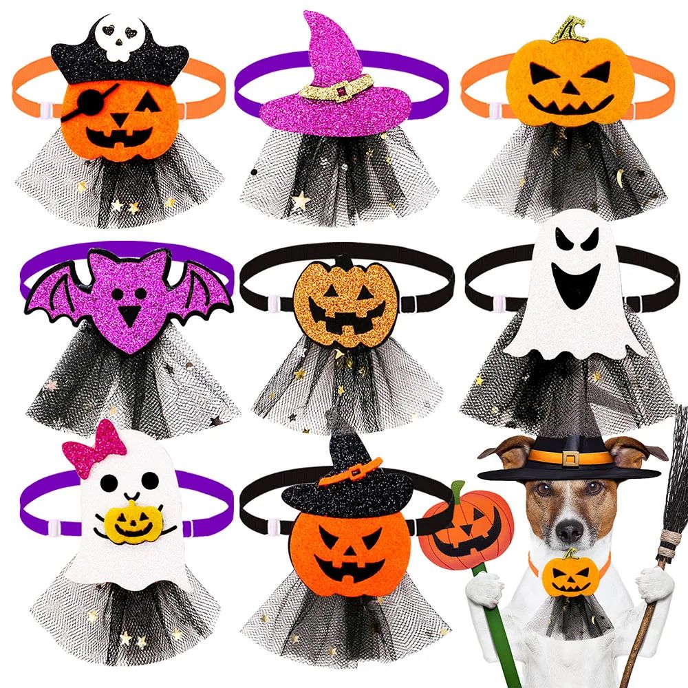 5/10PCS Halloween Lace Dog Bowties Pet Dog Collars Dog Bow T