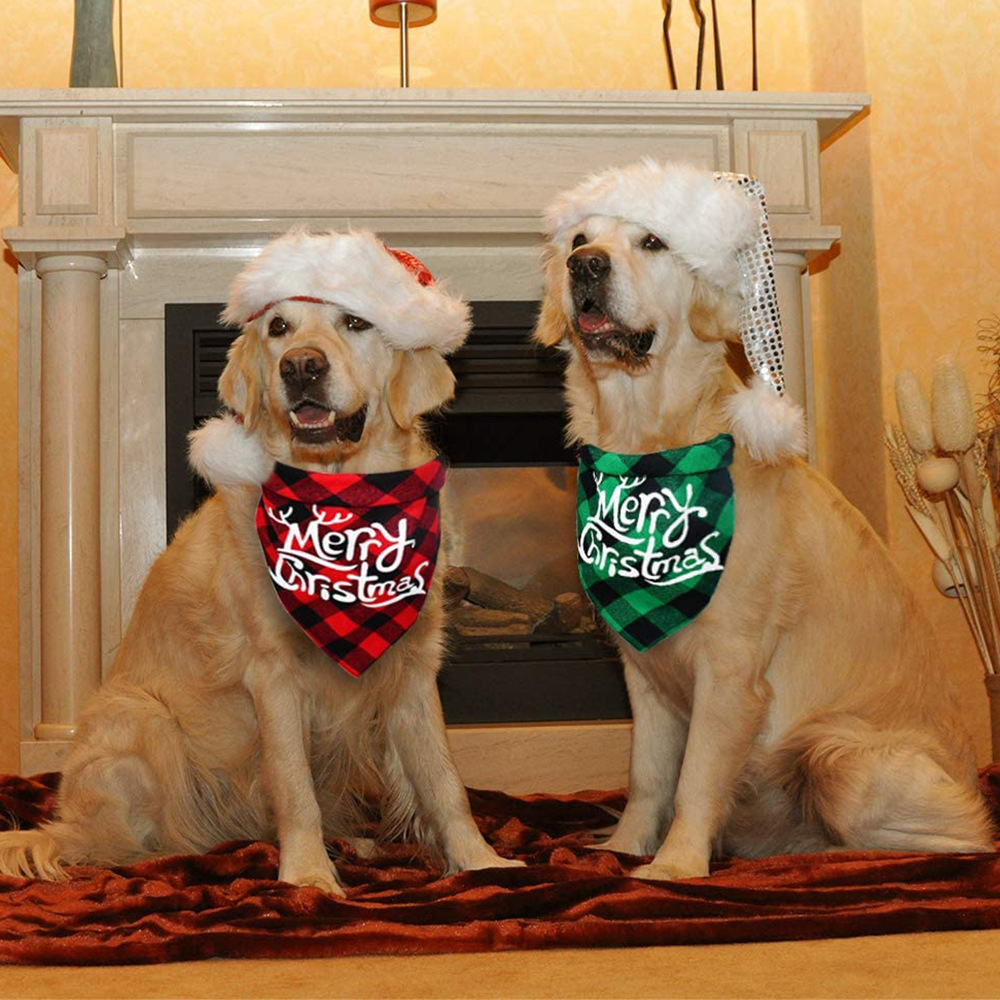 Christmas Saliva Towel Diy Dog Triangle Towel Plaid Scarf La
