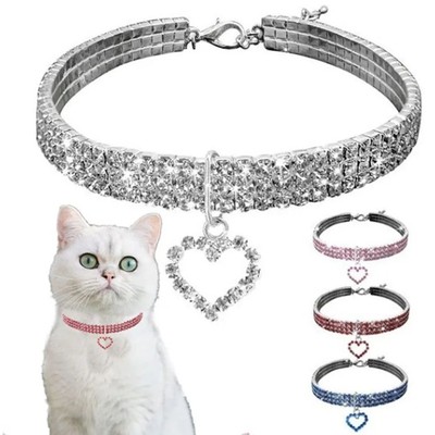 New Cat Dog Collar Three Row Elastic Rhinestone Pet Collars