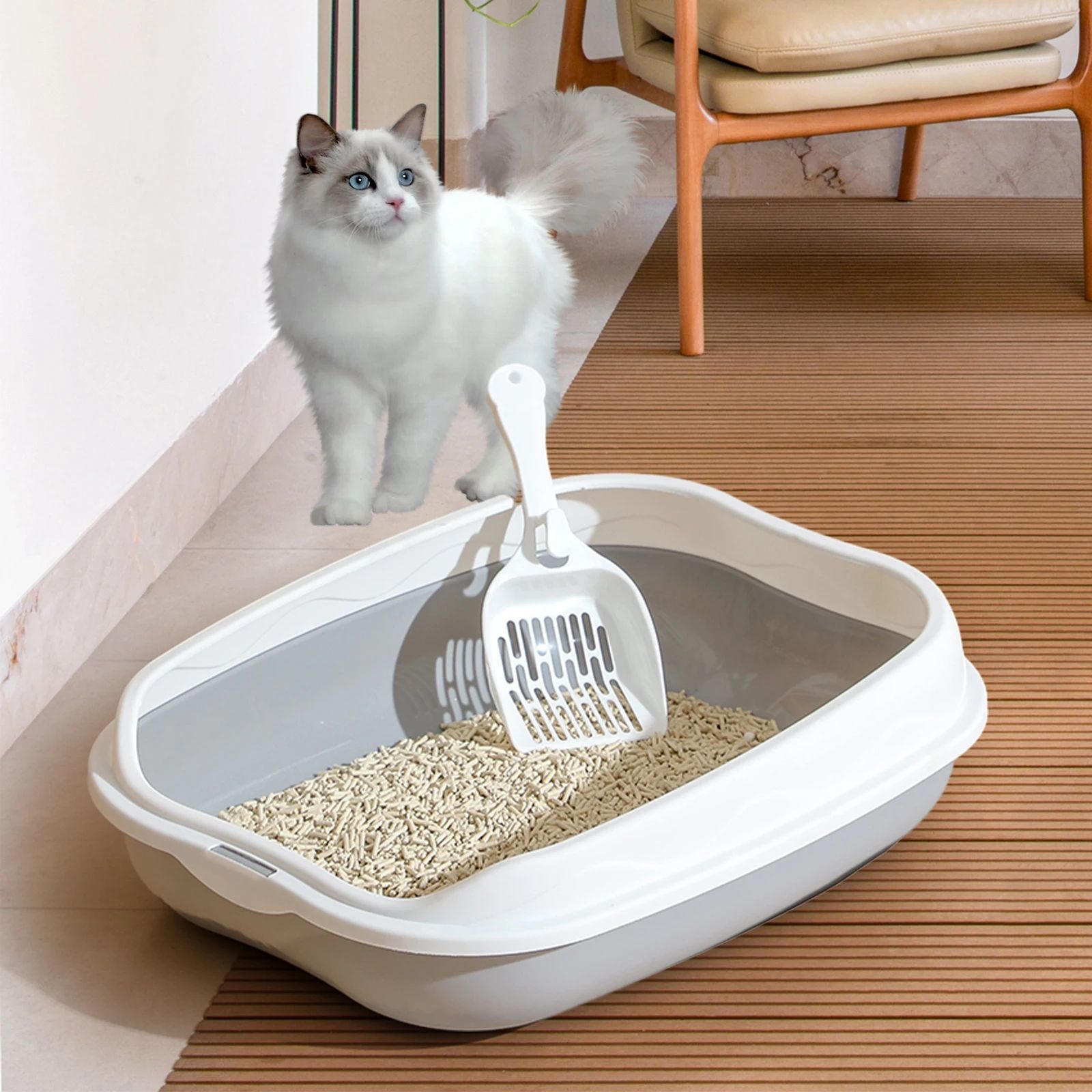 Semi-enclosed Litter Box Spatter-proof Cat Toilet Large Kitt