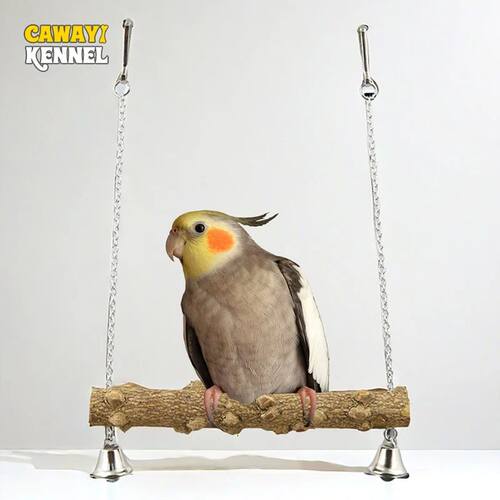 Wood Parrot Stand Pole Swing Toy with Bell for Bird Tiger Sk