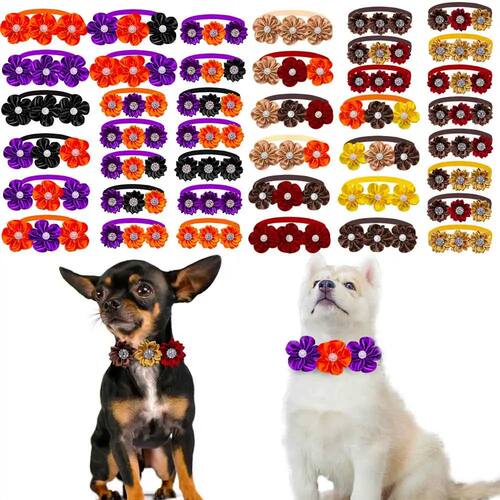 10/20/30PCS Dog Bowtie Halloween Thanksgiving Pet Collar For