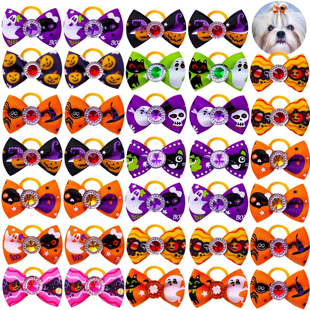 10pcs Halloween Pet Dog Hair Bows With Diomand Grooming Dog