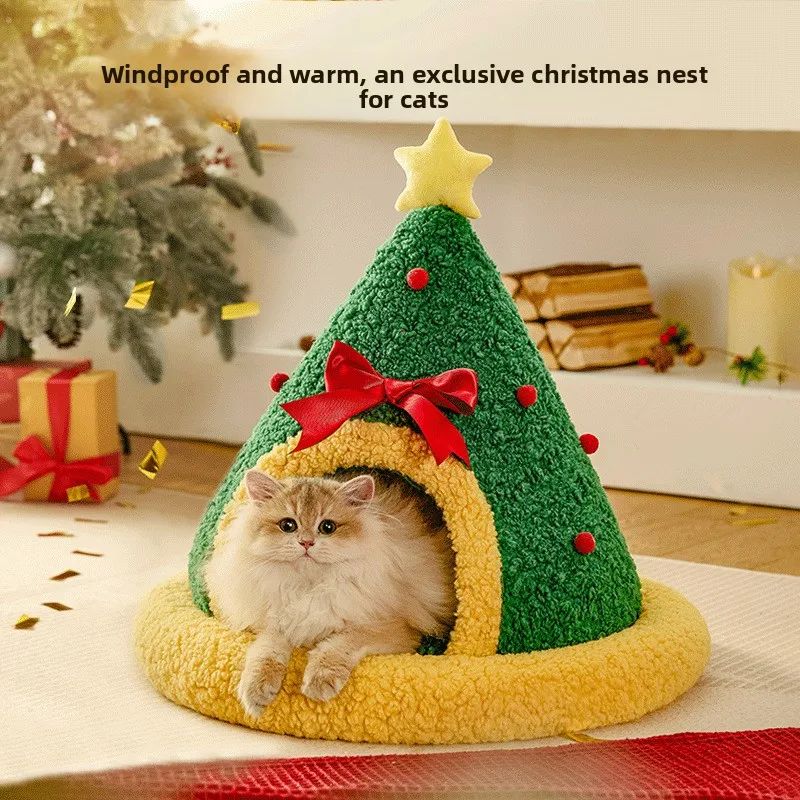 Cats Bed Christmas Pet Supplies for Winter Houses Warm Dog A