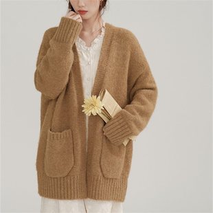 秋冬新款 针织开衫 复古色慵懒风中长款 宽松显瘦软糯毛衣外套女装