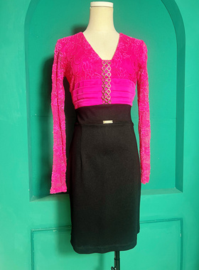 Maryc 意大利 粉色蕾丝长袖连衣裙