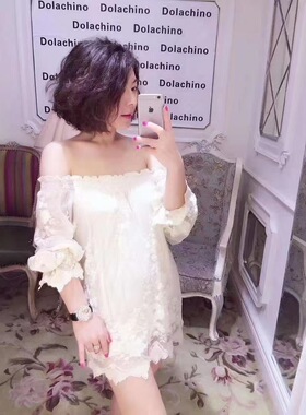 2024夏季法国一字肩刺绣蕾丝工艺T恤