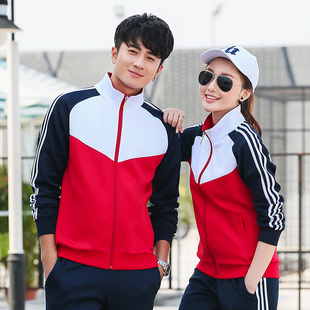 校服套装高中学生运动会初中生小学生长袖红白军训表演班服三件套