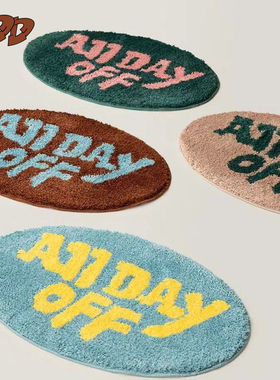 DDD美式字母浴室植绒多巴胺地垫卫生间防滑脚垫卧室简约床边毯ins