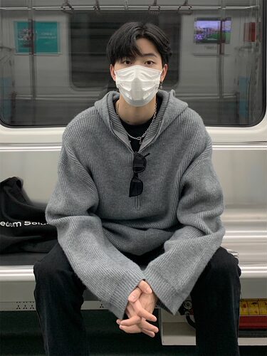 ONELYC1NS 半拉链连帽毛衣男冬季韩版慵懒风针织衫oversize外套潮