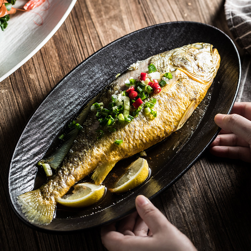 大容量鱼盘陶瓷蒸鱼盘子轻奢高级感椭圆形加热多宝鱼盘子家用菜盘,餐饮具,盘,淘宝优惠券,粉丝福利购,淘宝优惠卷