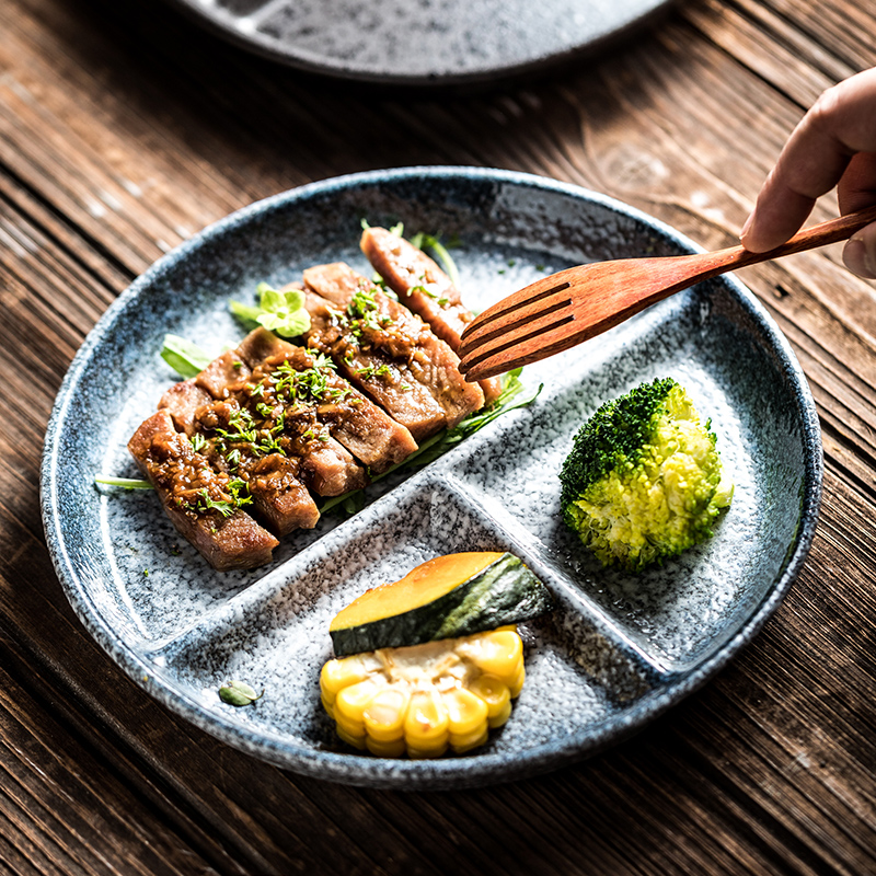 瓷尚家圆形三格餐盘陶瓷餐具圆形