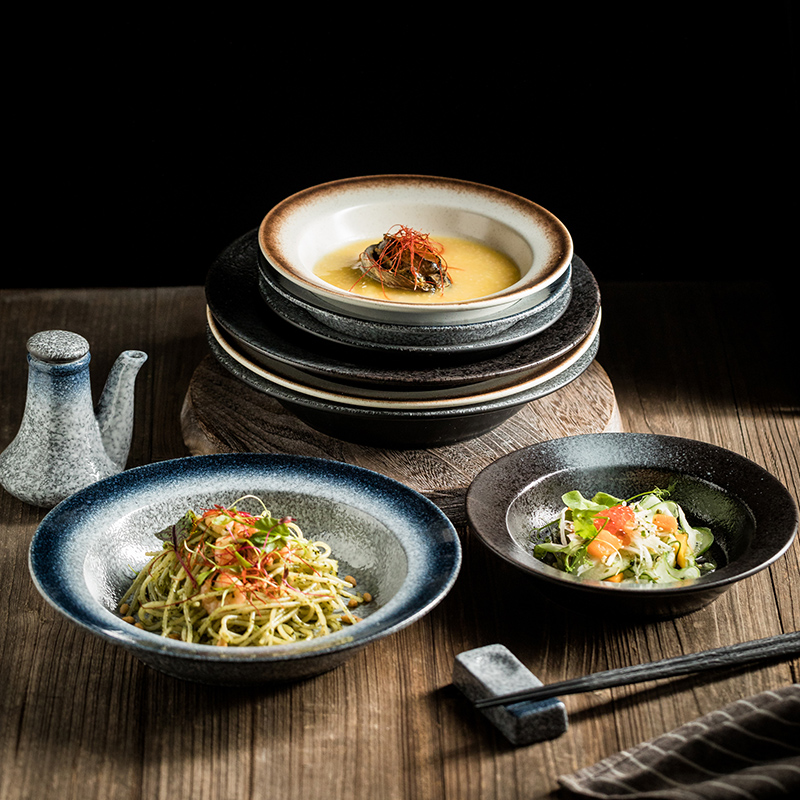 日式草帽盘陶瓷汤盘平盘 家用高级感早餐盘炒菜盘炒饭盘装菜盘子