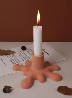 节日装饰北欧蜡烛底座烛台摆件陶艺三头蜡烛托圣诞装饰