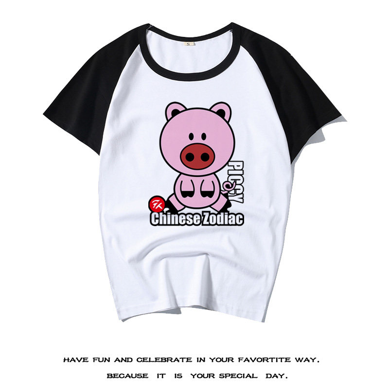 潮牌上衣T恤简约日韩帅哥体恤卡通小猪动物纯棉男女生呆呆PIG短袖