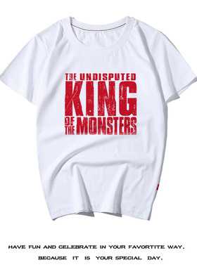 休闲纯棉型男T恤怪兽の王青年短袖纯棉男朋友哥斯拉字母潮牌衣服t