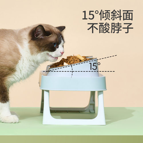 猫碗狗碗宠物折叠不锈钢双碗猫咪护颈高架碗防滑防打翻宠物碗