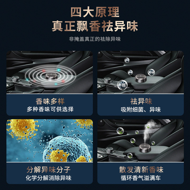 汽车智能车载香薰随车启动铝合金座式香薰仪古龙雾化气雾车载香水
