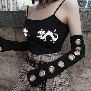 夏季韩版ins原宿个性黑色圆环手袖手套百搭薄款防晒半指袖套女潮