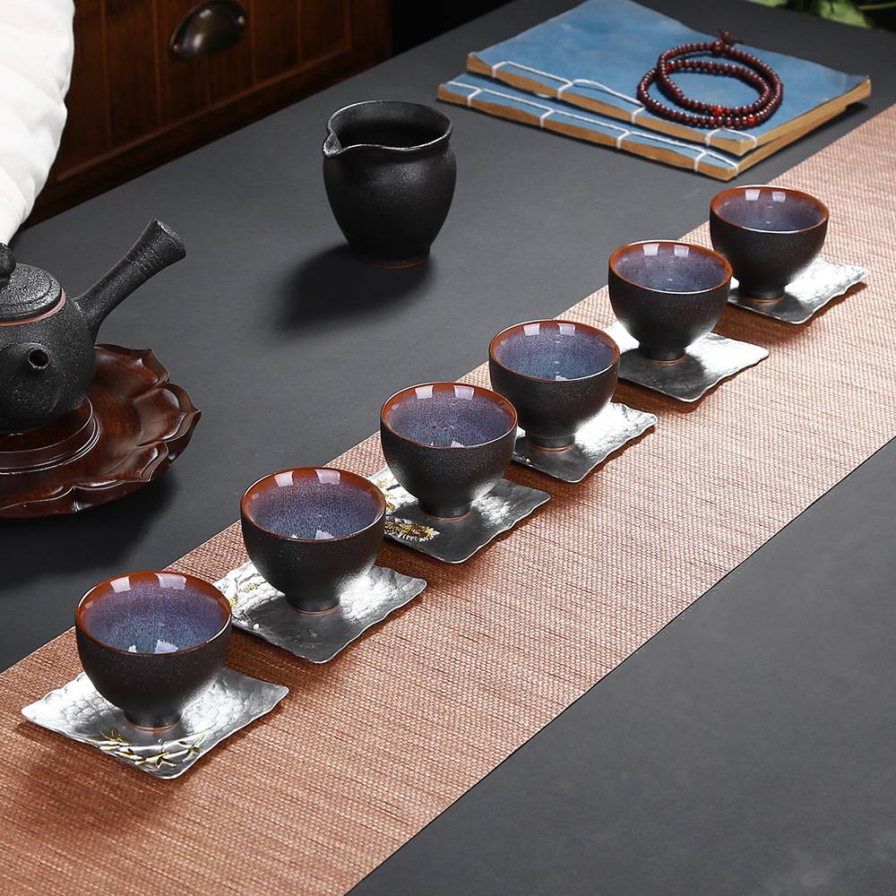 锤纹杯托杯垫创意茶碟茶托锡合金属隔热日式茶道杯拖功夫茶具配件