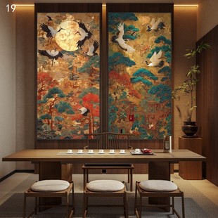 中国风玄关装饰画酒店大堂背景墙高端定制壁画高端巨幅金箔挂画