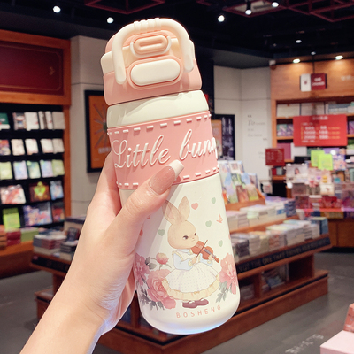 保温杯女生高颜值带吸管水杯女新款2025可爱便携学生上学专用杯子