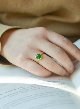 和田玉碧玉戒指女新中式圆形指环