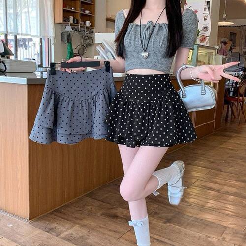 波点半身裙女夏2025新款蛋糕裙短裙高腰A字裙蓬蓬裙半裙裙子裤裙
