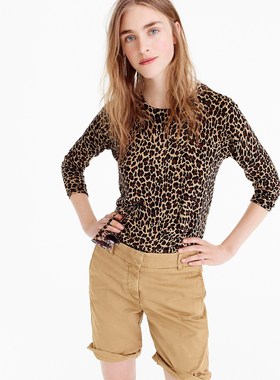 美式J.CR时尚 春夏 专柜1280 牛X设计 豹纹+美丽诺羊毛衫T655