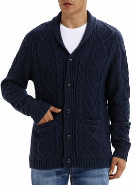 美式复古BARQUE 175美金 粗针扭绳 青果领针织外套 男W306