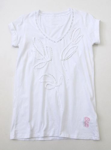 染色了简约时尚 西K Jeans  夏季 贴布绣+串珠  短袖t恤 女O767