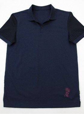 简约时尚西K  100+美金 JI品丝光棉 时尚拼接袖 翻领T恤 男L917