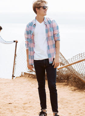 正品 海鸥hol*ister 经典气质格子 小LOGO款 帅气长袖衬衫Q719