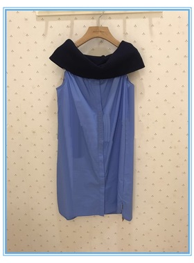 特 香蕉风尚  ZG599 设计感针织拼接  一字肩衬衫连衣裙Q676