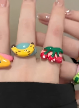 小众甜美水果滴釉开口指环女