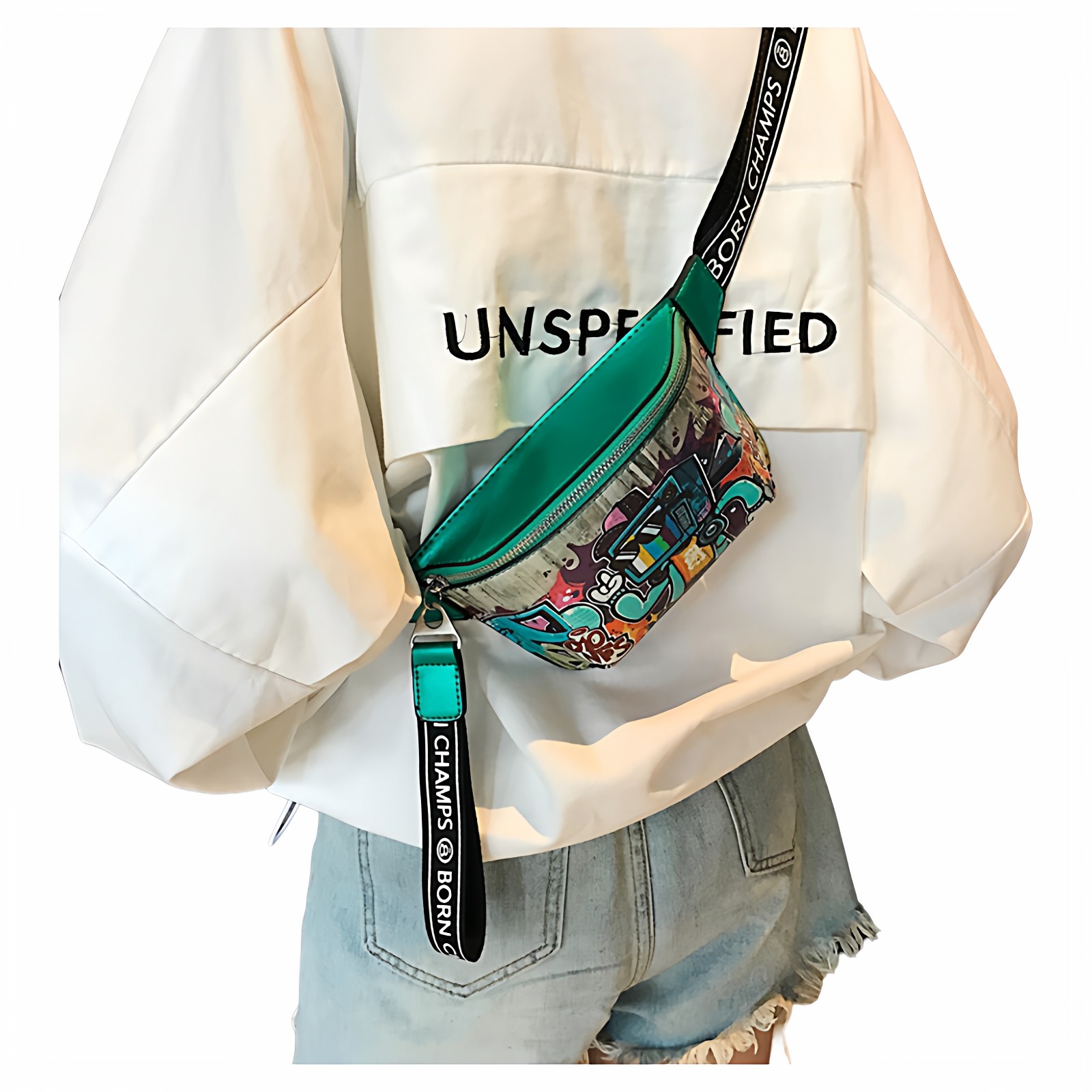 嘻哈斜挎包女彩绘涂鸦卡通小腰包