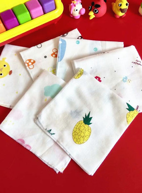 5条装婴儿纱布手绢纯棉方巾双层四层纱布喂奶巾洗脸洗澡巾口水巾