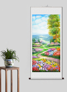 竖版高清黄色风景远方开阔薰衣草清晰玄关过道背景墙壁装饰贴挂画