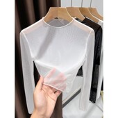 纱衣白色网纱上衣冰丝防晒衫 超薄透明打底衫 女薄纱吊带裙内搭长袖