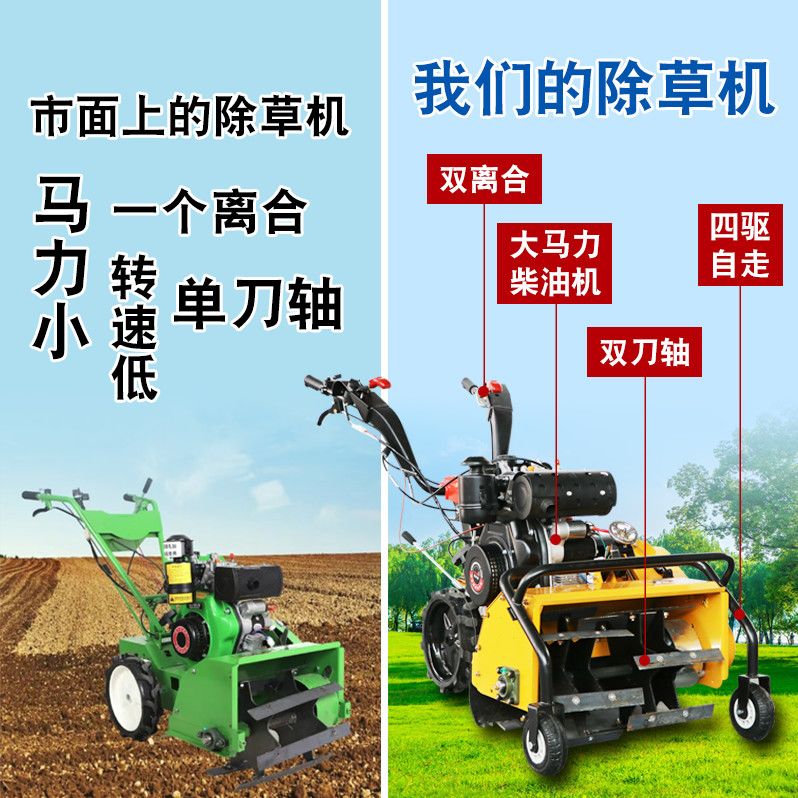 四驱柴汽油除草机大马力