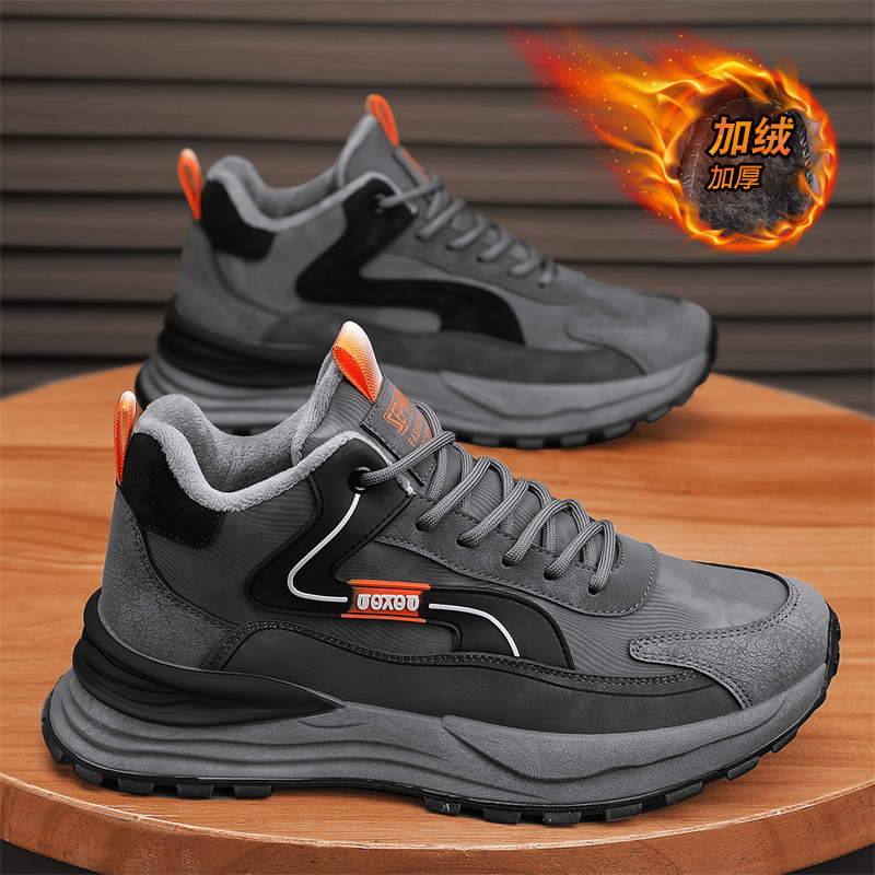 冬季男鞋加绒保暖二棉鞋男士防水防滑工作劳保耐磨厚底阿甘运动鞋