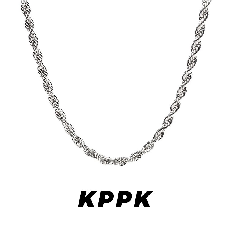 潮流粗麻花链项链白金色男生百搭轻奢高级感小众时尚素链潮男穿搭
