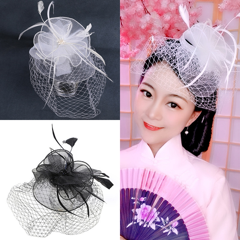 复古面纱帽子旗袍配饰民国燕尾网纱帽新娘头花舞台演出羽毛小礼帽