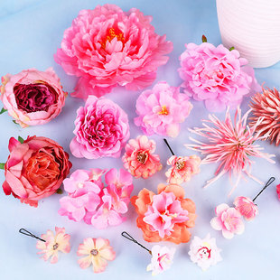 汉服唐朝仿真粉色假花头饰唐风簪花大小牡丹花花朵发夹古风头花