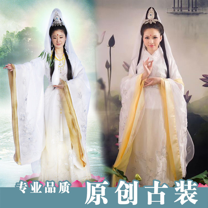 观音菩萨古装服装全套带饰品妈祖白色绣花观世音演出仙女女装