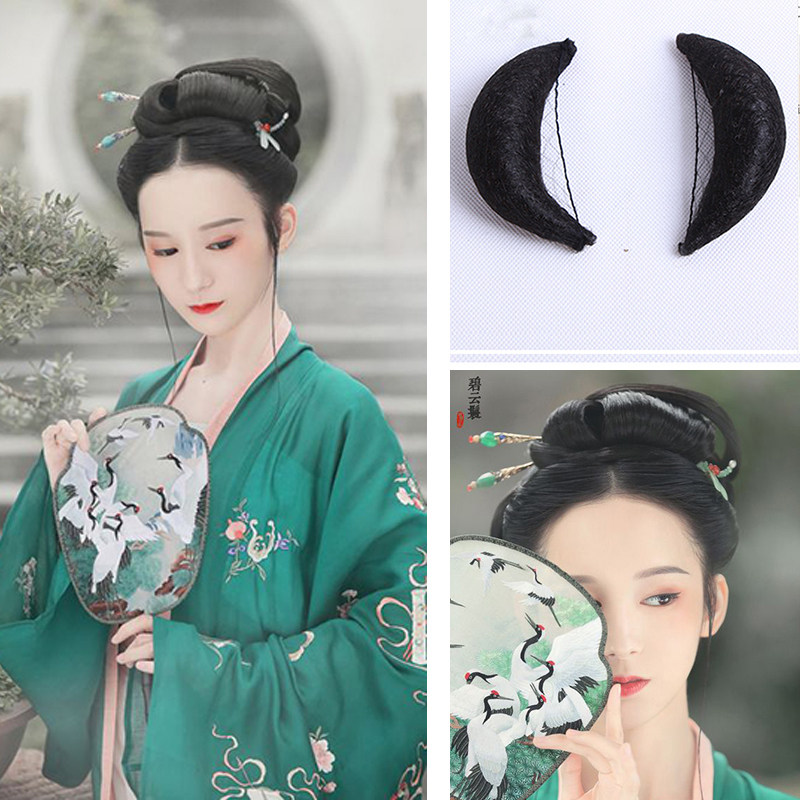 古装假发垫发包小龙女造型弯牛角垫发艺妓发髻牛角月牙包弯月垫发